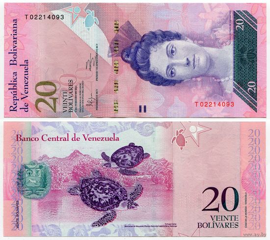 Венесуэла. 20 боливаров (образца 2011 года, P91e, UNC)