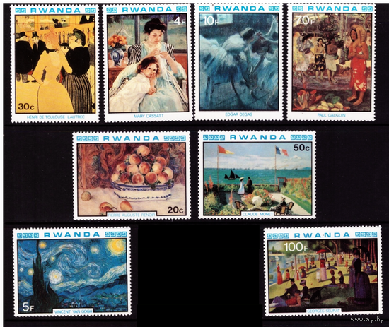 Руанда 1980 живопись Мане Лотрек Ренуар и др   MNH