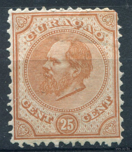 Нидерландские колонии - Кюрасао - 1876/89г. - король Вильгельм III, 25 с - 1 марка - чистая, без клея, есть небольшое повреждение сверху. #3-WB-81-A-1