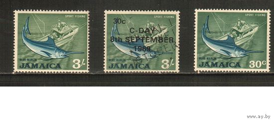 Ямайка-1964-1970, (Мих.223,283,317) ** , Морская фауна, Рыбы, Рыбылка