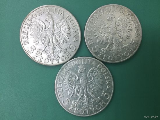 Польша 5 злотых 1932 1933 1934 погодовка Ядвига