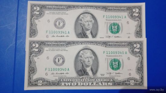 США 2 доллара 2009 F Джорджия лот 2 штуки unc.