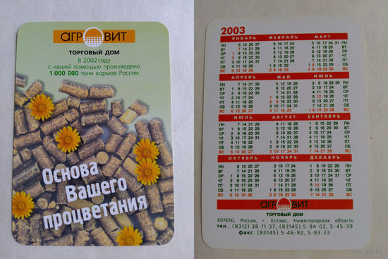 Карманный календарик 2003 год