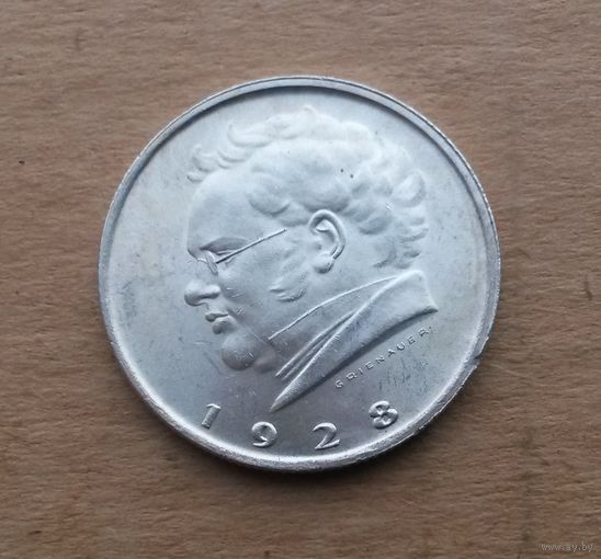 Австрия, 2 шиллинга 1928 г., серебро 0.640, 100 лет со дня смерти Ф.Шуберта