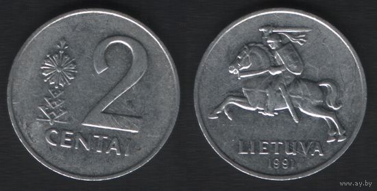 Литва _km86 2 цента 1991 год (_3