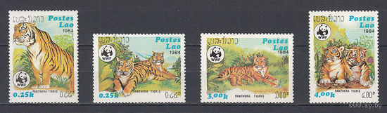Фауна. Тигры. Лаос. 1984. 4 марки. Michel N 706-709 (18,0 е)