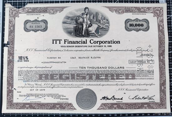 Облигация, ITF Financial Corporation, 10000 долларов, 1995