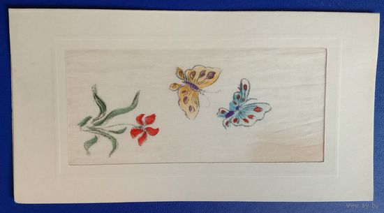 Старинная открытка рисунок на шёлке Вьетнам ручная работа Только 3 дня