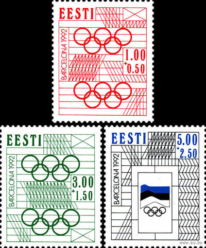 XXV летние Олимпийские игры в Барселоне Эстонии 1992 год серия из 3-х марок