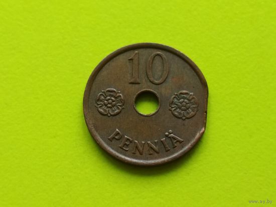 Финляндия (Suomi). 10 пенни 1941. Брак, край листа. Торг.