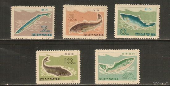 КНДР-1966(Мих.695-699) , **  , Морская  Фауна , Рыбы (полная серия)