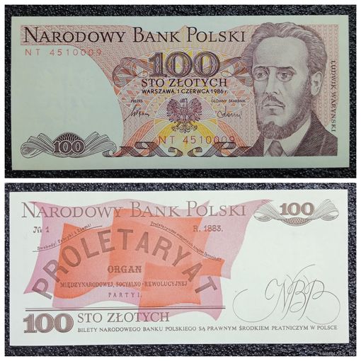 100 злотых Польша 1986 г. aUNC серия NT