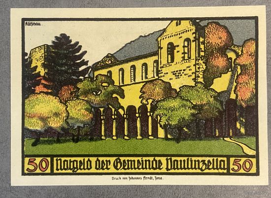Нотгельд 50 пфеннигов 1922 год. Паулинцелла. Веймарская республика.