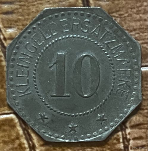 Монета 10 пфеннигов 1919 год. Веймарская республика. Дальсхайм (Гессен) Мебельные фабрики Филиппа Меркеля