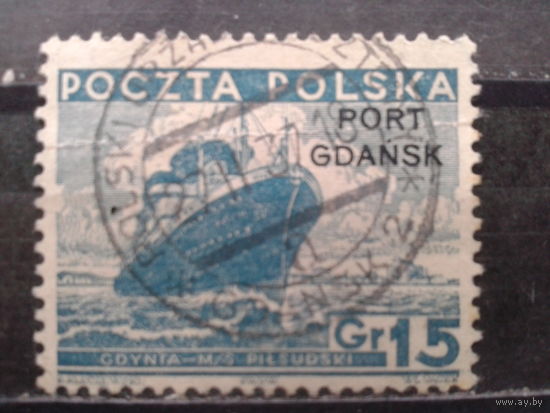 Польша, Порт Гданьск, 1936. Теплоход "Маршал Пилсудский", надпечатка. Mi-30,0 евро гаш.
