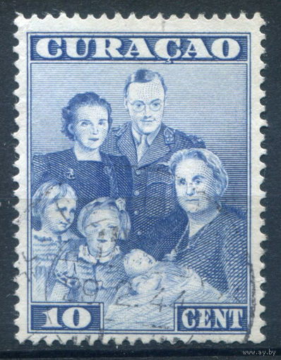 Нидерландские колонии - Кюрасао - 1943г. - королевская семья, 10 с - 1 марка - гашёная [Mi 207]. #3-WB-81-A-1