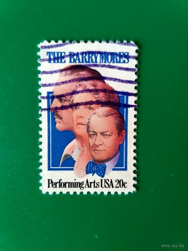 Марка США. Трое из знаменитой актерской семьи Бэрримор. Джон (1882-1942), Этель (1879-1959), Лайонел (1878-1954), 1982 год