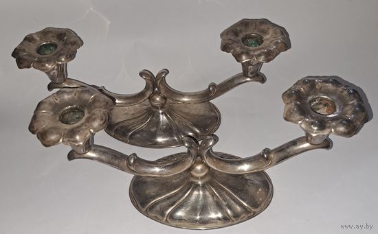 Парные подсвечники. Арт дэко.Посеребрение. Аглия.