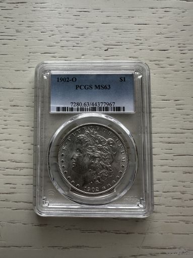 Торг! Обмен! США Доллар Моргана 1 доллар Морган  1902 год. "О" Новый Орлеан. Слаб PCGS Высокий грейд MS 63