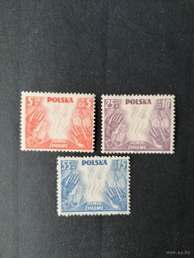 Польша 1938 Полная серия марок "Зимняя благотворительная акция помощи" (чистая*, с наклейки и следами от них) Mi.348-350 каталог 4.20 евро