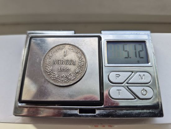 1 марка Россия для Финляндии 1892 года. Серебро 868. Монета не чищена. П45678.