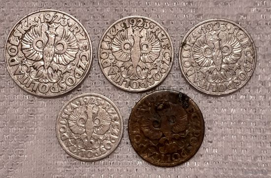 Монеты Польши, 5 штук, 1923 год. Одним лотом.