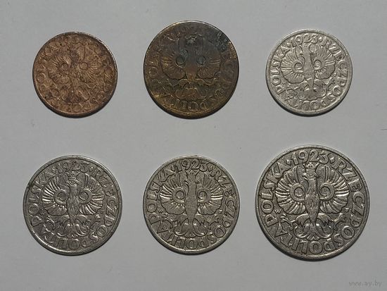 Монеты Польши, 6 штук, 1923 и 1934 годы. Одним лотом. Без МЦ.