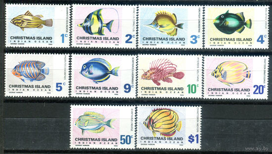 Рождественские острова (о-в Рождества) - 1968г. - рыбки - 10 марок - полная серия, MNH, 5 марок с незначительным дефектом клея [Mi 22-31]. #4-B6-Z-1-1