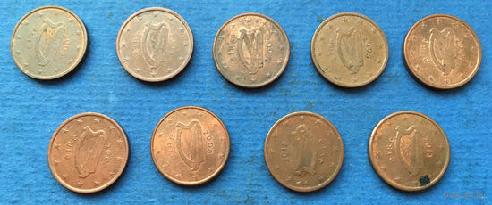 Ирландия 1 евроцент 2002, 2003, 2004, 2005, 2006, 2007, 2008, 2012, 2013