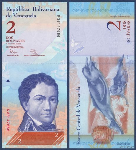 Венесуэла, 2 боливара 2012 г., P-88d (K, 31.01.2012, революционер Франсиско Миранда), UNC