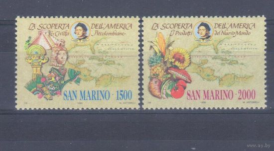 [1344] Сан-Марино 1991. 500 лет окрытия Америки.Колумб. СЕРИЯ I.MNH. Кат.4,5 е.