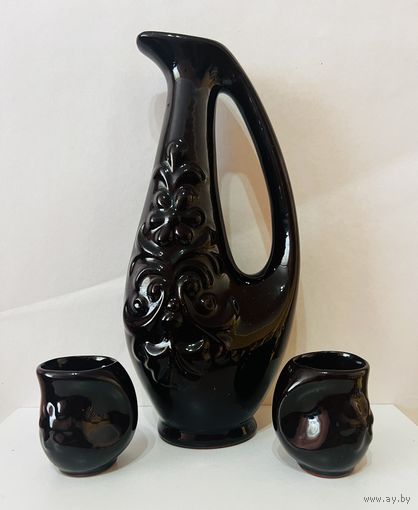 Кувшин со стопками (набор 3 предмета). Обливная керамика. АУКЦИОН не с рубля без МПЦ.