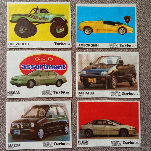 Фантики - вкладыши жвачки Turbo 194 , 203 , 238 , 215  216 , 255 ( Турбо ) цена за одну