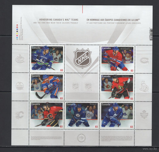 Спорт Хоккей Канада /Canada 2013** Хоккей на льду с шайбой Хоккеисты Хоккейные клубы НХЛ NHL  малый лист тиснение