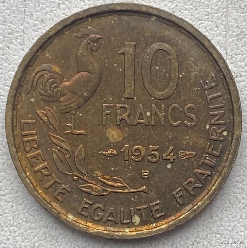 Франция 10 франков 1954 г. Отметка монетного двора "B". Бомон-ле-Роже