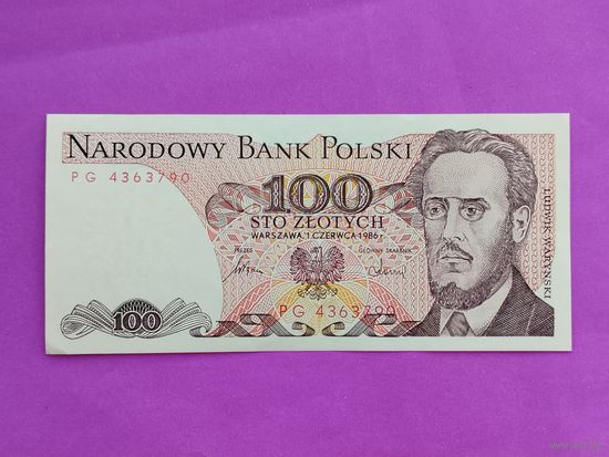 100 злотых 1986 года. UNC.