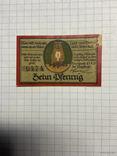 Нотгельд 10 пфеннигов 1921 год. -2112