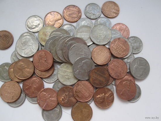 Монеты США 1,5,10 и 25 центов 69шт. без повторов.