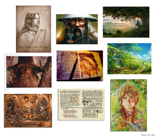 Открытки. Набор 9 шт. Толкин. Властелин колец. (чистые)