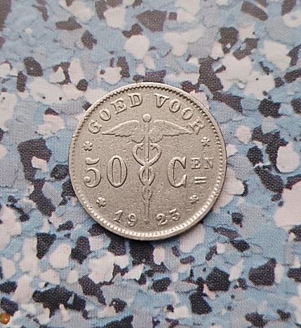 50 сантимов 1923 года Бельгия (надпись на голландском"BELGIE"). Король Альберт 1(1910-1934).