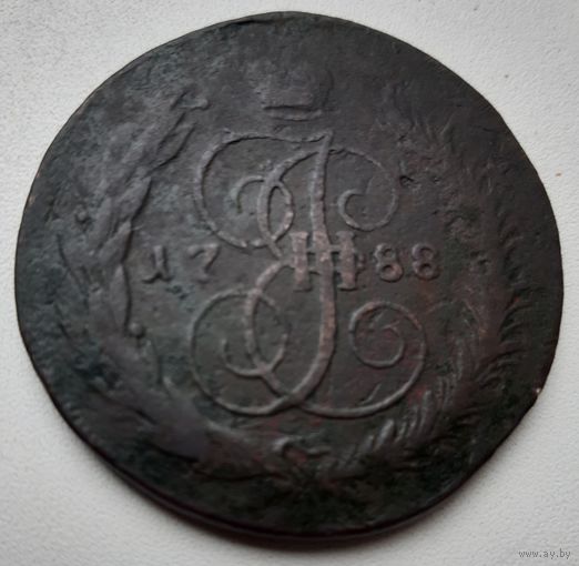 5 копеек 1788 г. СПМ, перечекан с 10 копеек 1762 года