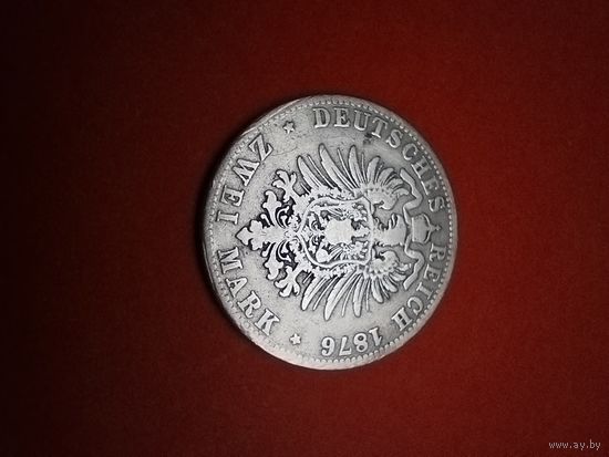 2 марки 1876. Германия. Гамбург. Серебро. С рубля (06) Красивые.