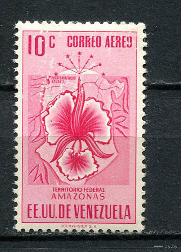Венесуэла - 1953 - Герб. Орхидея 10С. Авиамарка - (пятна на клее) - [Mi.1004] - 1 марка. MLH.  (Лот 12Du)
