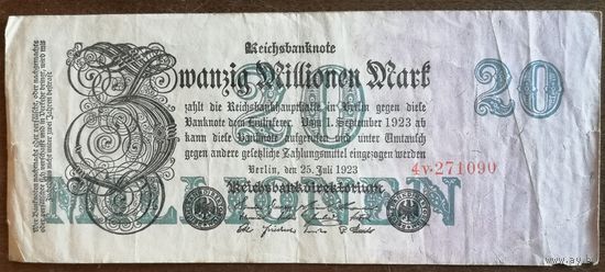 Германия 20 миллионов марок 1923 год, Ro.96a, DEU-108a