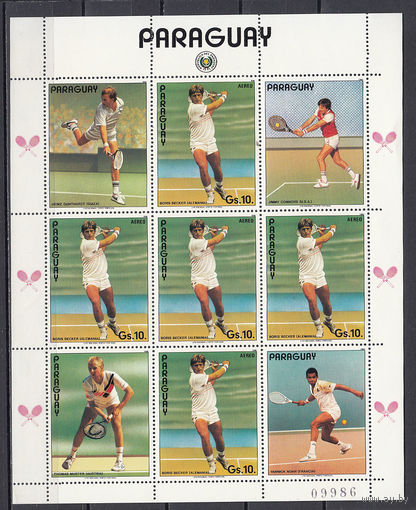 Спорт. Теннис. Парагвай. 1986. 1 малый лист. Michel N 3963а (16,0 е)