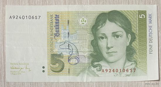 Банкнота 5 марок. Беттина фон Арним. 1991 год. С рубля без МЦ.