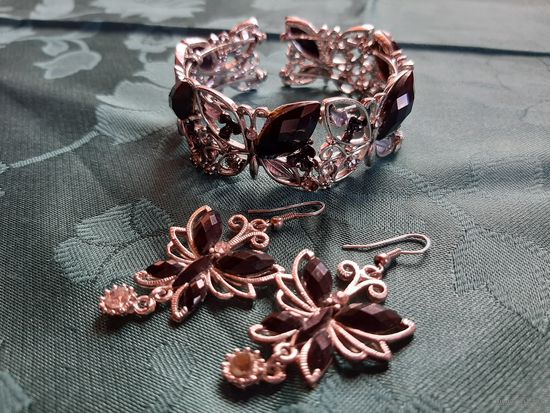 Браслет и серьги бабочки,  бижутерия