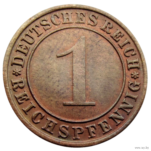 Германия, Веймарская республика, 1 рейхспфенниг 1936 года (J), сост. Unc, копна пшеницы, KM #37