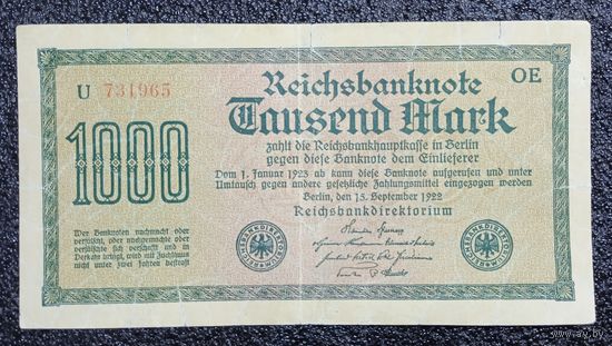 1000 марок Германия 1922 г. (красный номер)