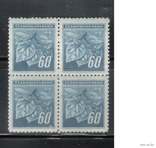 Чехословакия-1945,(Мих.428)  **  , Стандарт, Флора, Липа, кв.бл.,